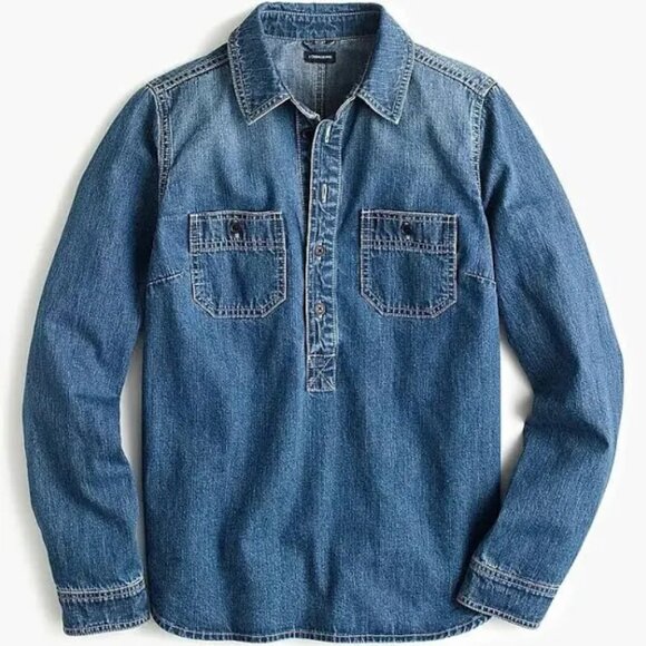 J. Crew Other - J. Crew Classic Chambray Popover Long Sleeve 1/2 Button Collared Jean Shirt Top